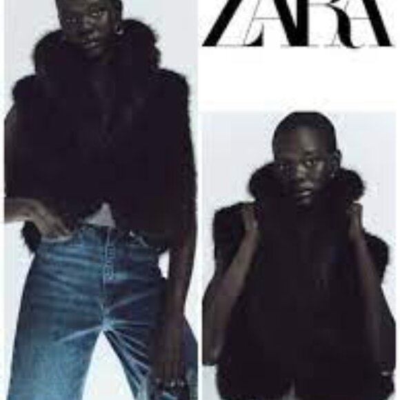 Zara black faux fur cropped blogger vest size M - Picture 1 of 11
